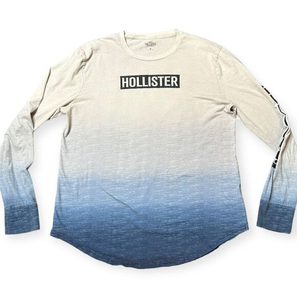 Hollister Other - HOLLISTER Men’s White Blue Ombre Long Sleeve Graphic T-Shirt Size Medium
